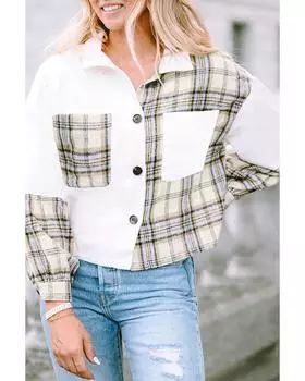 Вельветовая клетчатая куртка Azura Exchange в стиле пэчворк XL белый