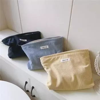 Вельветовая косметичка, портативная косметичка для путешествий, большая вместительная сумка для хранения, органайзер для косметики с застежкой-молнией темно-синий