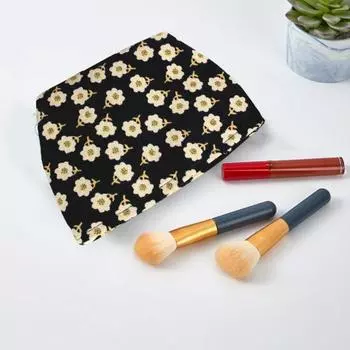 Вельветовая косметичка с цветочным принтом, большая вместимость, портативная, гладкая молния, многофункциональная дорожная косметичка, губная помада, сумка для хранения телефона белый