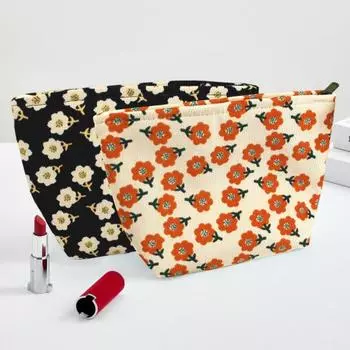 Вельветовая косметичка с цветочным принтом, большая вместимость, портативная, гладкая молния, многофункциональная дорожная косметичка, губная помада, сумка для хранения телефона белый