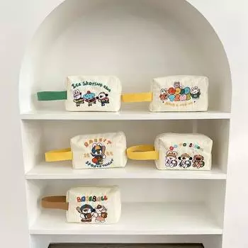 Вельветовая косметичка с милой иллюстрацией из мультфильма, косметичка большой емкости, портативная сумка с вышивкой, сумка для студентов, сумка для ручек