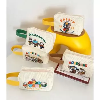 Вельветовая косметичка с милой иллюстрацией из мультфильма, косметичка большой емкости, портативная сумка с вышивкой, сумка для студентов, сумка для ручек