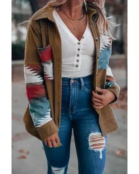 Вельветовая куртка Azura Exchange Khaki Aztec Pattern S хаки