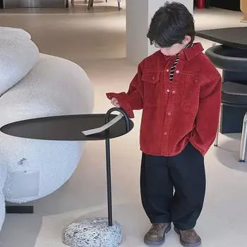 Вельветовая куртка Mikoshi для мальчиков - 2024 Осень/Зима, в корейском стиле, на бархатной подкладке 130 cm чёрный