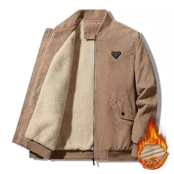 Вельветовая куртка мужская осенне-зимняя однотонная утолщенная куртка повседневная мужская одежда для мужчин среднего и пожилого возраста зимняя куртка для пап M чёрный