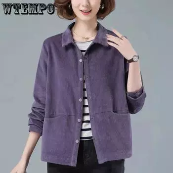 Вельветовая куртка женская короткая верхняя часть весна осень новое свободное женское базовое пальто однотонное повседневное женское верхнее пальто на молнии M