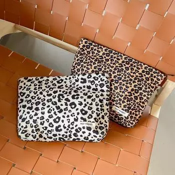 Вельветовая леопардовая дорожная косметичка – Большая вместимость бежевый