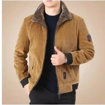 Вельветовая мужская куртка осень-зима новая повседневная утолщенная мужская куртка среднего возраста плюс бархатное хлопковое пальто M