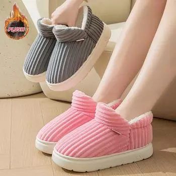 Вельветовая обертка с хлопковой теплой обувью для мужчин и женщин, домашняя обувь для дома и улицы, теплая утолщенная хлопковая обувь 36-37 розовый
