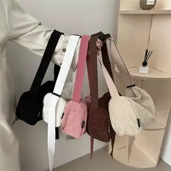 Вельветовая однотонная большая вместительная простая трендовая подвеска повседневная сумка через плечо для женщин