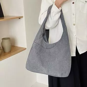 Вельветовая однотонная женская сумка-тоут, простая повседневная большая вместимость, дизайнерские сумки для путешествий, прочная сумка-шоппер 34x11x30cm чёрный