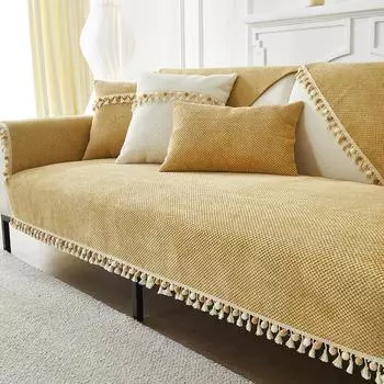 Вельветовая подушка для дивана, наволочка, покрывало с кистями по краю, чехол для дивана, одеяло, противоскользящее диванное полотенце, плотное, не линяющее волосы 70x70cm 1pcs