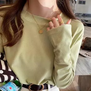 Вельветовая рубашка для женщин, весна и осень, новая футболка с круглым вырезом и длинными рукавами, универсальный свободный топ из матового однотонного цвета, модный S