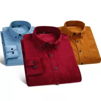 Вельветовая рубашка, мужские повседневные рубашки, мягкая однотонная мужская рубашка с длинными рукавами для отдыха, одежда больших размеров 40 синий