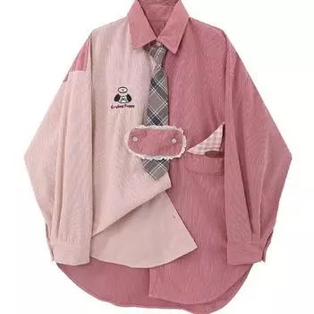 Вельветовая рубашка с вышивкой в стиле ретро, женская весенне-осенняя блузка с завязками, свободные топы с длинными рукавами S розовый