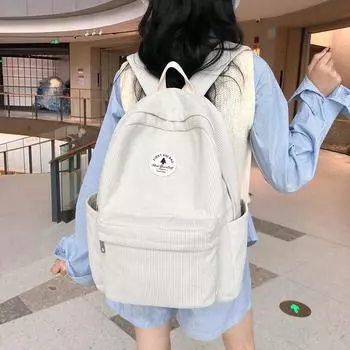 Вельветовая школьная сумка для девочек, однотонный рюкзак для учащихся младших классов средней школы чёрный