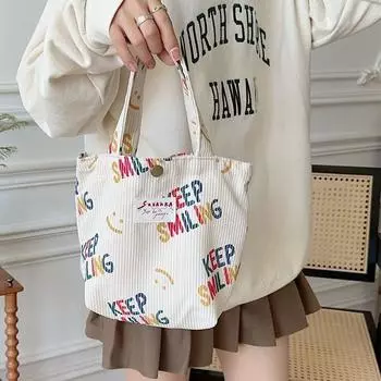 Вельветовая симпатичная повседневная сумка, холщовая сумка, ручная сумка, маленькая женская сумка, переносная удобная сумка, сумка для ланч-бокса коричневый