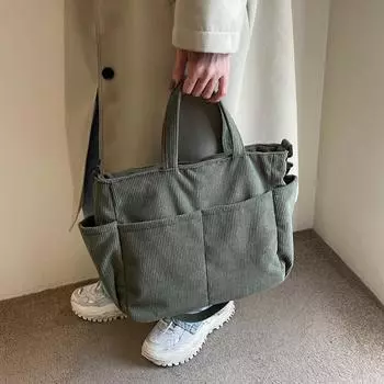 Вельветовая сумка Большая вместительная сумка Женская сумка через плечо Большая сумка студенческого класса чёрный