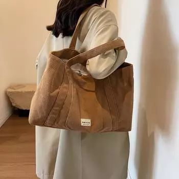 Вельветовая сумка большой емкости, женская большая сумка, однотонная сумка для покупок розовый