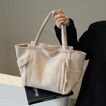 Вельветовая сумка через плечо для студентов, сумка через плечо, женская сумка-тоут большой вместимости для поездок на работу розовый