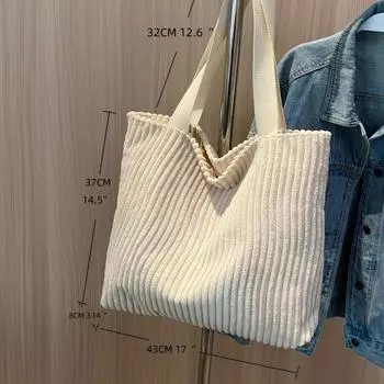 Вельветовая сумка через плечо сплошного цвета, легкая сумка большой емкости для покупок