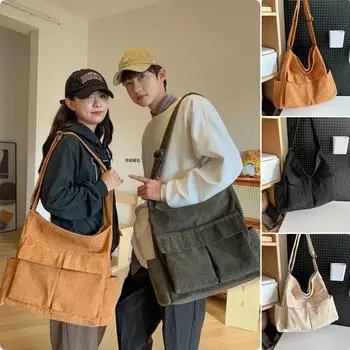 Вельветовая сумка через плечо Женская большая вместительная сумка Мужская сумка через плечо чёрный