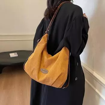 Вельветовая сумка через плечо женская сумка через плечо студенческая сумка-тоут чёрный