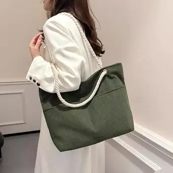 Вельветовая сумка через плечо женская сумка-тоут студенческая дорожная сумка для покупок большой емкости коричневый