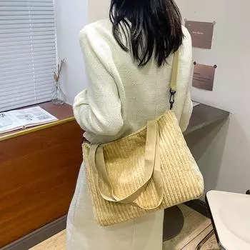 Вельветовая сумка через плечо женская весна-лето 2024 года, новая вместительная простая и универсальная женская сумка для поездок на работу чёрный