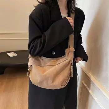 Вельветовая сумка-хобо женская сумка через плечо большая вместительная сумка через плечо коричневый