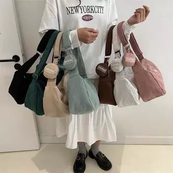 Вельветовая сумка-мессенджер большой вместимости, однотонная, модная, легкая, наплечная, в стиле ранней весны коричневый