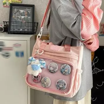 Вельветовая сумка-мессенджер в студенческом стиле, универсальная, простая, вместительная, 2D, в стиле аниме, симпатичная, прозрачная, сумка через плечо для студентов в классе pendant белый