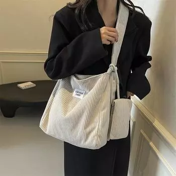 Вельветовая сумка-мессенджер, женская, вместительная, повседневная, универсальная, ретро-сумка, осенняя, простая, через плечо бежевый