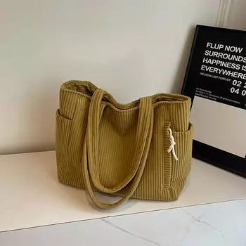 Вельветовая сумка, новая, большой емкости, сумка для поездок на работу, школьная сумка для студентов, простая, однотонная, плиссированная, на одно плечо