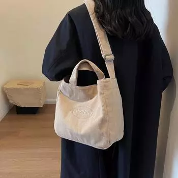 Вельветовая сумка с вышивкой букв, женская сумка-тоут большой емкости, сумка через плечо чёрный