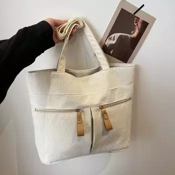 Вельветовая сумка-тоут большой емкости женская сумка модная сумка через плечо нишевая универсальная сумка хаки