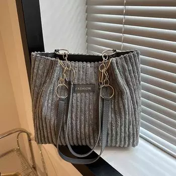Вельветовая сумка-тоут для женщин, модная сумка через плечо с цепочкой, большая вместительная сумка для школьной работы, путешествий 29x10x25.5cm серый