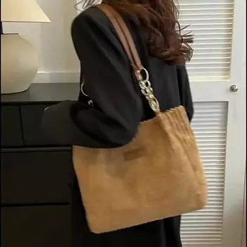 Вельветовая сумка-тоут для женщин, модная сумка через плечо с цепочкой, большая вместительная сумка для школьной работы, путешествий 29x10x25.5cm серый