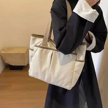 Вельветовая сумка-тоут, женская сумка, портативная сумка, большая вместительная сумка через плечо, студенческая большая сумка хаки