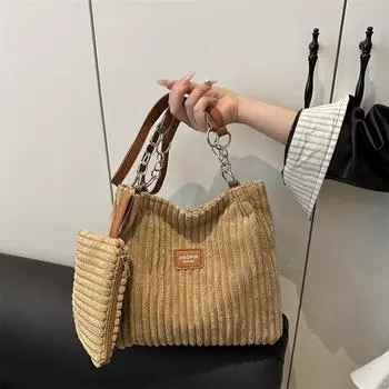 Вельветовая сумка женская 2025 новая модная повседневная сумка через плечо большой вместимости классная сумка популярная сумка-тоут хаки