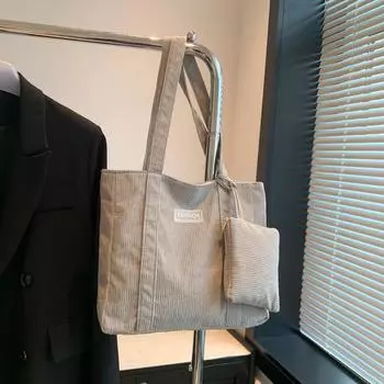 Вельветовая сумка женская сумка 2024 новая простая и модная большая вместительная сумка через плечо в литературном и художественном стиле чёрный