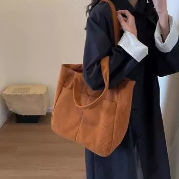 Вельветовая сумка Женская сумка для покупок большой емкости Сумка на плечо серый