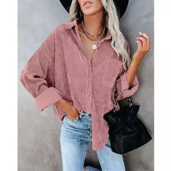 Вельветовая свободная рубашка на пуговицах осень-зима, новая женская, разнообразные стили, однотонная модная блузка S