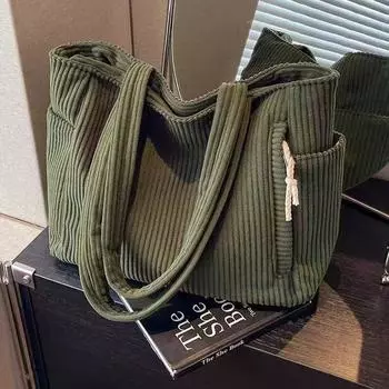 Вельветовая вельветовая сумка через плечо с застежкой-молнией, сумки для обеда, модная женская сумка-шоппер для выхода в свет чёрный