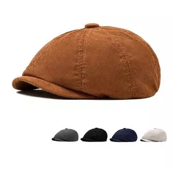 Вельветовая восьмиугольная кепка мужская кепка ретро-кепка газетчика осень-зима женский берет чёрный