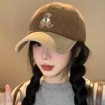 Вельветовая вышитая бейсболка регулируемая кепка Y2k милый медведь бейсболка кепка для девочек Style 1