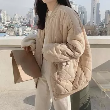 Вельветовая женская хлопковая парка куртка осень-зима пальто с круглым вырезом пуховик черный хаки карманы на молнии ретро свободный однотонный L хаки