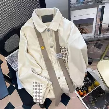 Вельветовая женская рубашка с длинными рукавами, контрастный цветной дизайн, лацкан, женское пальто, весна-осень, повседневный универсальный топ M