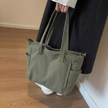 Вельветовая женская сумка Большая вместительная сумка Бархатная сумка через плечо Сумка на молнии Сумка бежевый