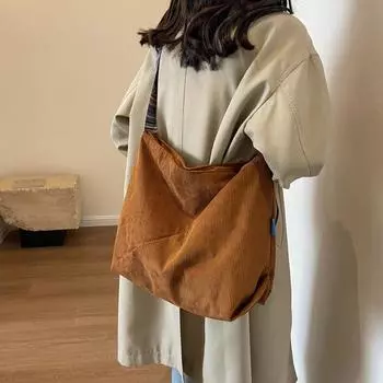 Вельветовая женская сумка большой вместимости, новинка 2023 года, осенне-зимняя универсальная сумка на плечо, тканевая сумка, усовершенствованная сенсорная специальная сумка Qintuo